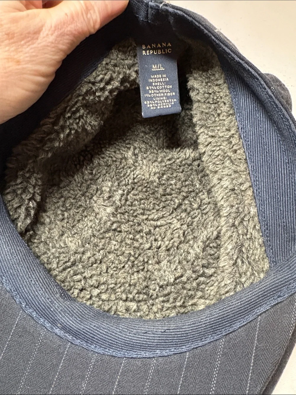 Banana Republic Black Pinstriped Cotton/Wool Fleece-Lined Flat Cap M/L